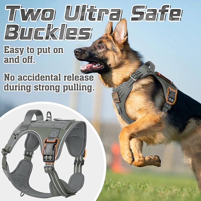 rabbitgoo Tactical Dog Harness for Small Dogs, No Pull Military Service Vest with Handle &amp; Molle, Easy Control for Training Walking, Adjustable Reflective Straps, Dark Grey, S