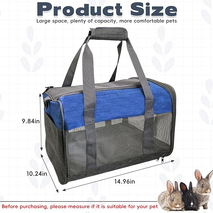 PINVNBY Bunny Carrier for Travel Camping Outdoor, Small Pet Carrier, Guinea Pig Carrier, Breathable Pet Portable Hand Bag for Hamster Bunny Guinea Pig (Blue &amp; Gray)