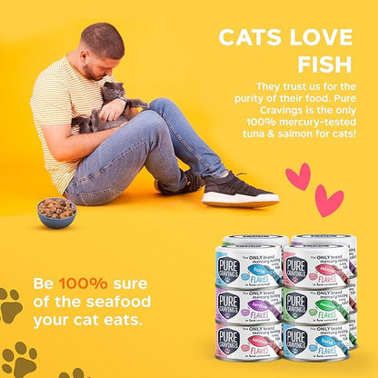 Flakes in Tuna Consommé, Canned Wet Cat Food Soup, 100% Mercury-Tested, Moist Can Fish, Grain-Free Protein, Non-GMO, 3oz, Variety Pack 3X Tuna, 3X Salmon, 3X Sardine, 3X Mackerel