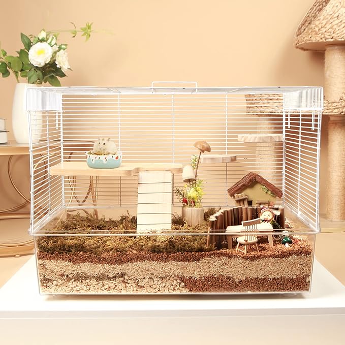BUCATSTATE Hamster Cage 3-Level with Accessories, Includes Free Exercise Wheel, Water Bottle, Food Bowl &amp; Hamster Hideout, Large Hamster Cage for Dwarf Hamster, Mice, Degus (24.4" L*13.7 "W*16.9" H)