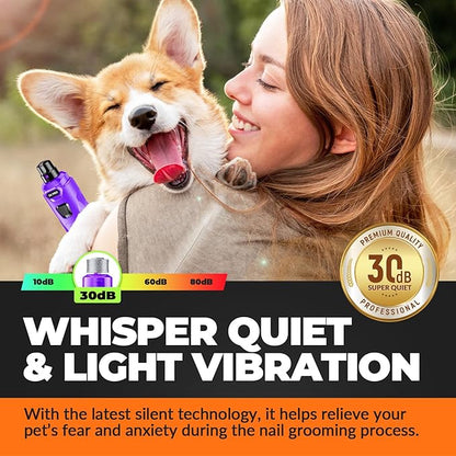 Dog Nail Grinder with 2 LED Lights Powerful 2 Speeds Super Quiet Dog Nail Trimmers with 3 Grinding Wheels Rechargeable Pet Dog Nail Clippers for Large Medium Puppy Dogs Dog Nail File Cat Nail Clipper