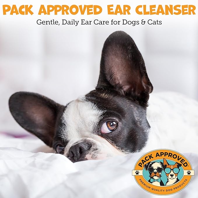 Cat &amp; Dog Ear Cleaning Solution - Helps Remove Wax, Debris, and Dirt - Non-Stinging, Non-Burning Daily Use Formula - Cat &amp; Dog Ear Wash for Itchy Ears - Cucumber Melon Scent (8oz)