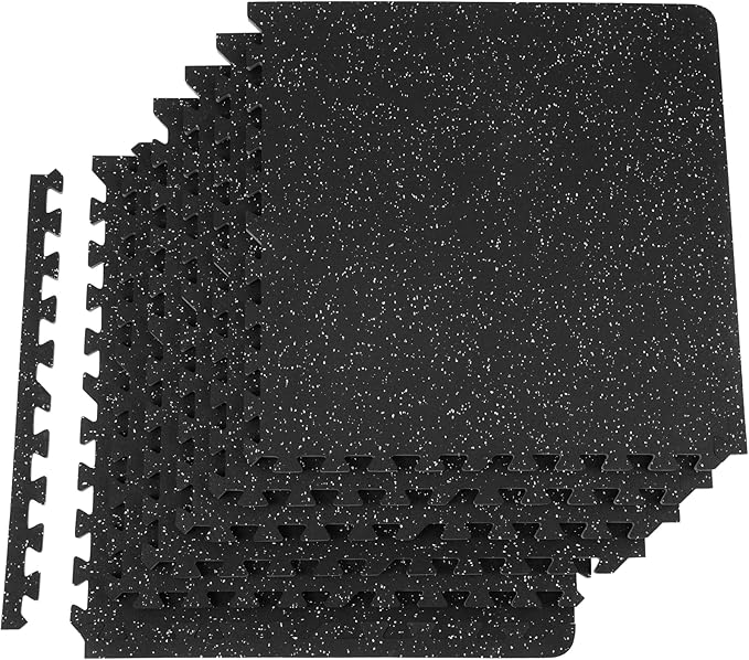 VEVOR 6PCS 0.56 inch Thick Gym Floor Mats, 25" x 25" EVA Foam &amp; Rubber Top Interlocking Workout Floor Mats with 24 sq.ft Coverage, Waterproof Exercise Puzzle Flooring for Gym, Home, Garage, Basement