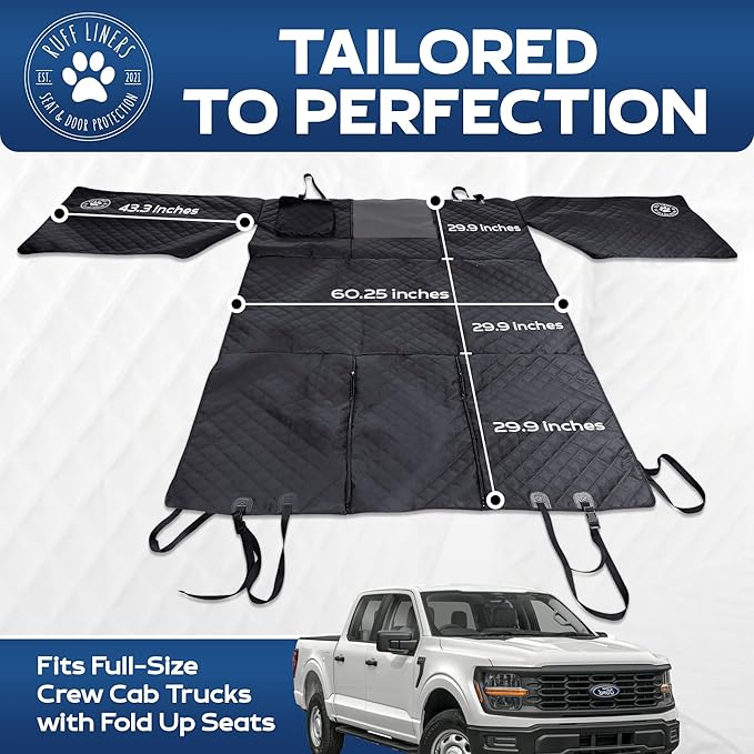 XL Floor Cover with Door Protection, 2025 Black – As Seen on Shark Tank – Fits Full‑Size Crew Cab Trucks with Fold‑Up Seats, Waterproof &amp; Machine Washable – Sturdy XL Dog Hammock for Truck