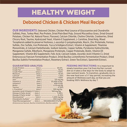 Wellness CORE+ Adult Dry Cat Food for Indoor &amp; Outdoor Cats, Grain Free, Natural, Healthy Weight, Chicken and Chicken Meal (4.75 Pound Bag)