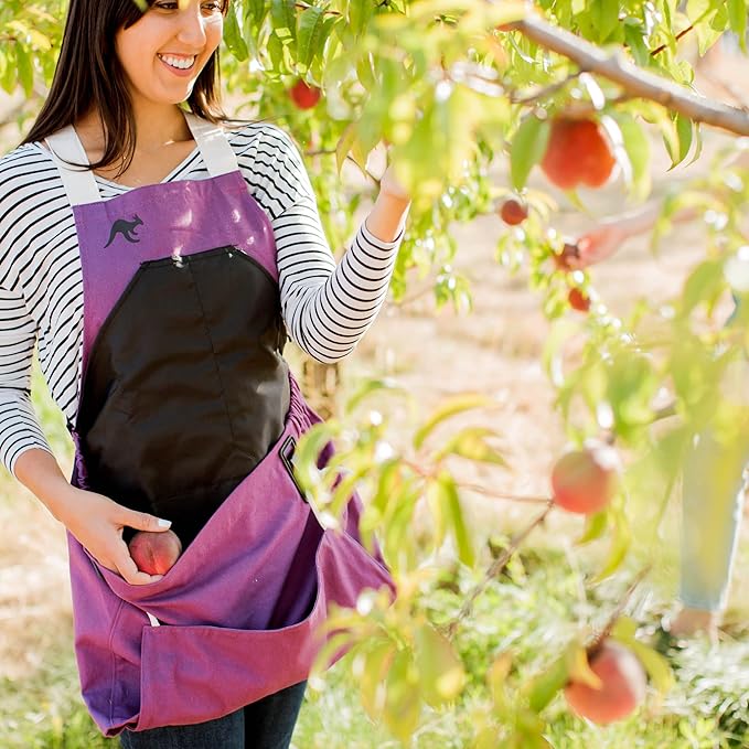 Roo Gardening Apron with Pockets &amp; Harvesting, Picking Pouch - Adjustable, Water-resistant, Washable Canvas Cotton