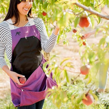 Roo Gardening Apron with Pockets &amp; Harvesting, Picking Pouch - Adjustable, Water-resistant, Washable Canvas Cotton