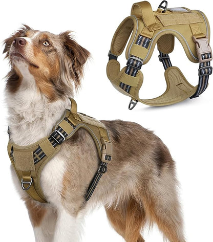 rabbitgoo Tactical Dog Harness Medium Sized Dog, No Pull Military Service Vest with Handle &amp; Molle, Easy Control for Training Walking, Adjustable Reflective Straps, Brown, M