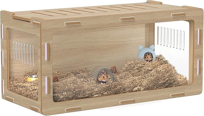 PawHut Hamster Cage with Easy View Acrylic Panels, Small Animal Cage with Air Vents &amp; Openable Roof, Large Habitat for Dwarf, Gerbil, Guinea Pig, Rat, 39" x 20" x 18.5", Oak