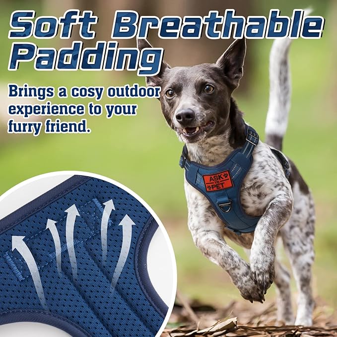 rabbitgoo Tactical Dog Harness for Large Dogs, No Pull Military Service Vest with Handle &amp; Molle, Easy Control for Training Walking, Adjustable Reflective Straps, Blue, L