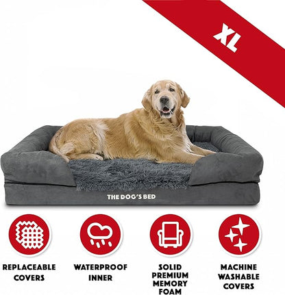 The Dog’s Bed, XL Grey Fur 43.5x34,Memory Foam, Pain Relief: Arthritis, Hip &amp; Elbow Dysplasia, Post Surgery, Lameness, Supportive, Calming, Waterproof Washable Cover, Veterinary Approved