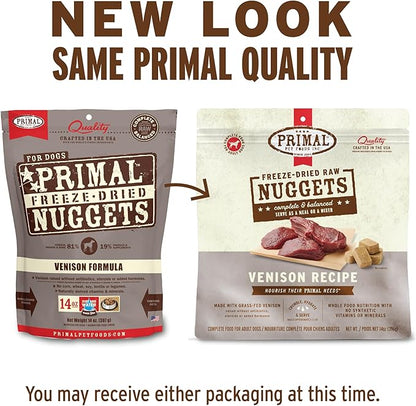 Primal Freeze Dried Raw Dog Food Nuggets, Venison, Complete &amp; Balanced Meal, Also Use as Topper or Treat, Premium, Healthy, Grain Free, High Protein Raw Dog Food, 14 oz
