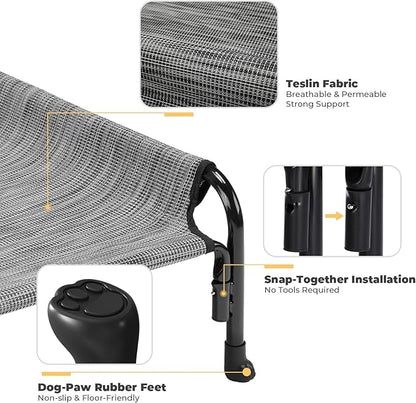 Veehoo Medium Elevated Dog Bed, Outdoor Raised Dog Cot Hammock Bed with One-Sided Removable Headrest Bolster, Cooling Breathable Washable Teslin Mesh, Off Ground, Anti-Slip, M, CWC2204BCP