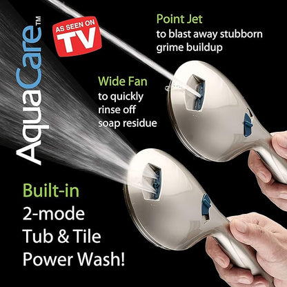 Hotel Spa AquaCare High Pressure 8-mode Handheld Shower Head - Anti-clog Nozzles, Built-in Power Wash to Clean Tub, Tile &amp; Pets, Extra Long 6 ft. Hose, Wall &amp; Overhead Brackets - 1.8 GPM