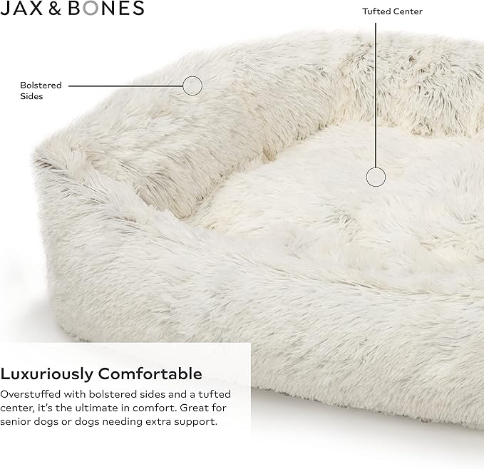 Jax &amp; Bones Dog Napper - Machine Washable Shag Bed for Dogs - Extra Heavy Duty Bolstered Sides - Small White Dog Mat | 24 x 21 Inches