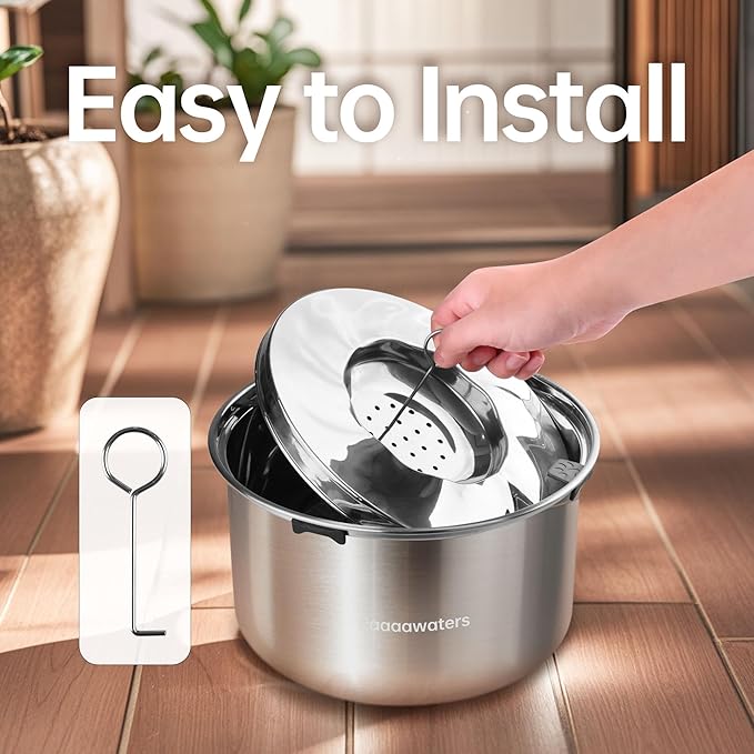 5.6L/190oz Large Dog Water Bowl No Spill, No Drip Dog Water Dispenser with Floating Disk, Stainless Steel Slow Drinking Bowl for Small Medium &amp; Large Dogs