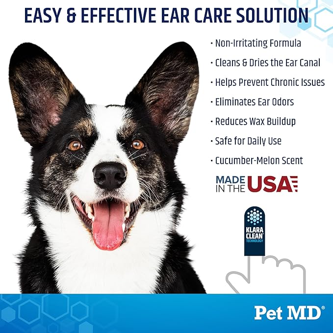Pet MD Advanced Ear Finger Wipes for Dogs &amp; Cats - Non-Irritating Ear Wipes &amp; Ear Cleaner - Pet Safe Cleaner to Aid in Itchiness and Odor - Cucumber Melon (50ct)