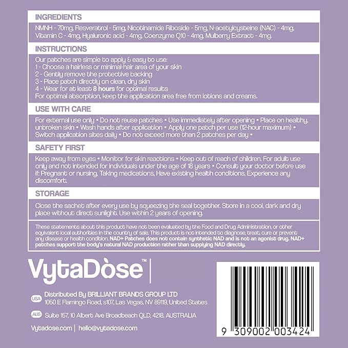 NAD+ Boost Patches | Anti-Aging and Wellness Support | 5x Stronger Formula | NMNH, Resveratrol, Hyaluronic Acid, Vitamin C, &amp; Coq10 l Premium 8-Hour Time-Release Patch for Enhanced Absorption