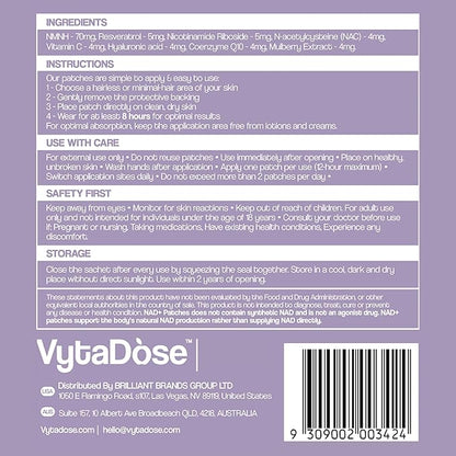 NAD+ Boost Patches | Anti-Aging and Wellness Support | 5x Stronger Formula | NMNH, Resveratrol, Hyaluronic Acid, Vitamin C, &amp; Coq10 l Premium 8-Hour Time-Release Patch for Enhanced Absorption