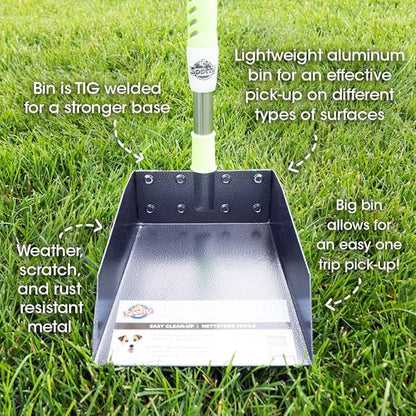 Aluminum Telescoping Metal Handled Poop Tray with Rake Sturdy Lightweight Pooper Scooper Extends 43" Long Scoop Great for Large &amp; Small Dogs (2154)