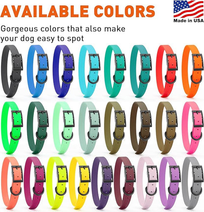 Dogline Biothane Waterproof Dog Collar Strong Coated Nylon Webbing with Black Hardware Odor- Proof for Easy Care Easy to Clean High Performance Fits Small Medium or Large Dogs, Hunter Orange