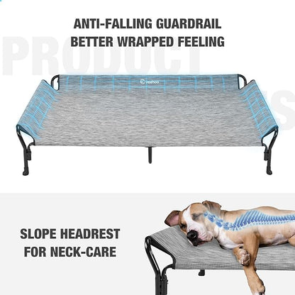 Veehoo Cooling Elevated Dog Bed, Guardrail Raised Pet Cot, Indoor &amp; Outdoor XXL Pet Bed with Washable &amp; Breathable Teslin Mesh, Non-Slip Feet, Dog Couch Bed, 62.5" x 37", Black Silver