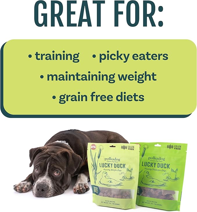 Polkadog Lucky Duck Crunchy Training Bits – All Natural, Grain Free Healthy Training Treats for Dogs. Handcrafted &amp; Made in USA. Great for Dogs with Allergies or Sensitive Stomachs – 7oz