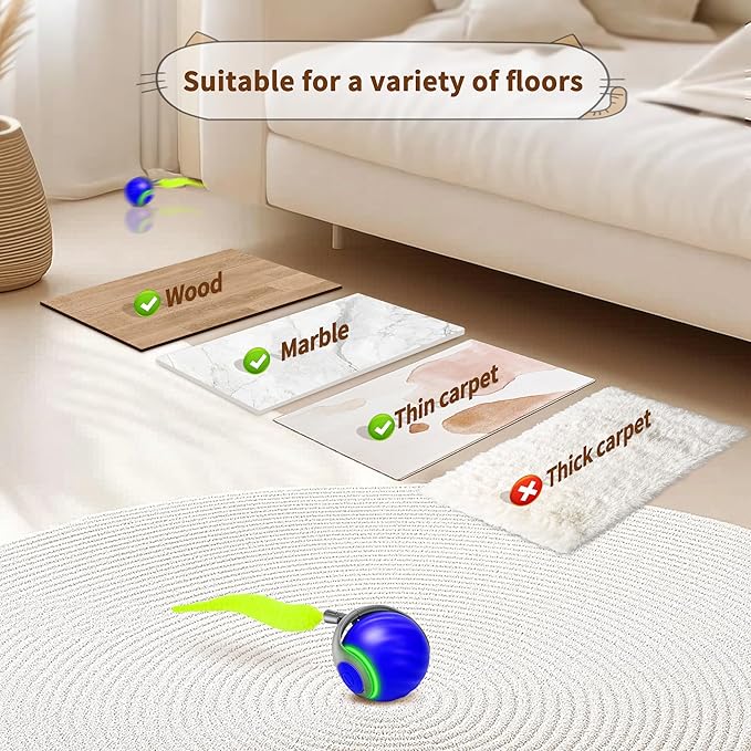 Speedy Tail 2.0 Interactive Cat Toy – Smart Self-Rolling Cat Ball with Feather Tail, Automatic Moving Motorized Toy for Indoor Cats, Chasing &amp; Hunting Fun (Blue)
