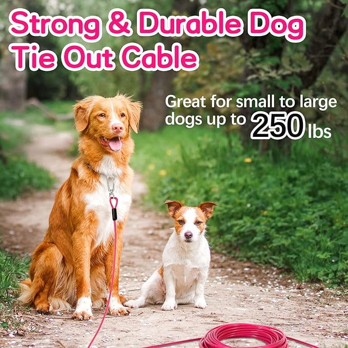 Heavy Duty Dog Tie Out Run Cable - 50 ft Long Leash with Durable Carabiner, Chew Proof for Large Dogs &amp; Yard Use
