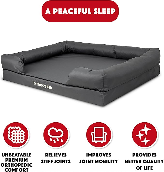 The Dog’s Bed XL Grey 43.5x34, Memory Foam, Pain Relief: Arthritis, Hip &amp; Elbow Dysplasia, Post Surgery, Lameness, Supportive, Calming, Waterproof Washable Cover, Veterinary Approved