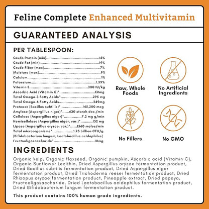 Wholistic Pet Organics Feline Complete Organic Pumpkin - 8 Oz - Multivitamin &amp; Probiotic Powder for Cats - Natural Cat Food &amp; Digestive Support