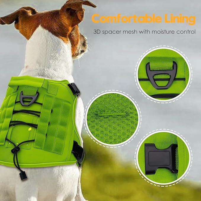 Heavy-Duty Tactical Dog Harness for Large Dogs, No Pull Adjustable Reflective Pet Vest with Molle System, K9 Military-Grade Control for Service Training, Outdoor &amp; 10+ Breeds, Wild Lime, XX-Large