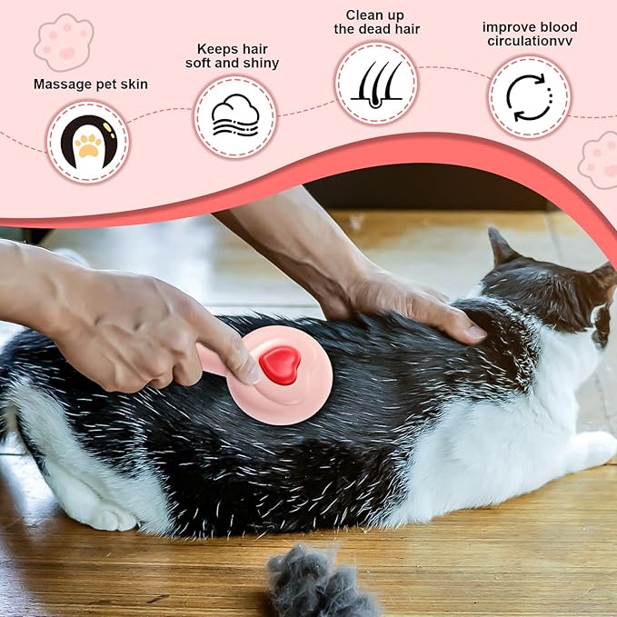 New cat brush&amp;dog brush,pet hair brush with Self Cleaning Button Easy to remove loose undercoat，Needle-tip massage beads, no harm to the skin,Lovely Heart Series(Pink)