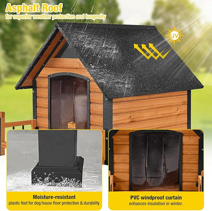 AIVITUVIN Outdoor Dog House with Anti-Chewing Durable Metal Frame Dog Kennel for Large Breed Dog Shelter Weatherproof (Brown 50.9" D x 37.4" W x 37.2" H
