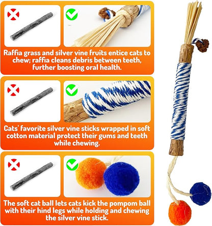 Catnip 6PCS Chew Stick with Wrapped Cotton Rope – Natural Dental Care Cat Toy for Teeth Cleaning &amp; Gum Health, Satisfies Chewing Instincts, Safe &amp; Long-Lasting Kitten Teething Toy