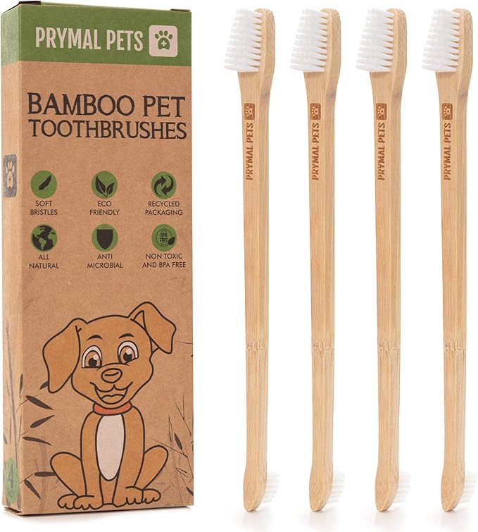 Dog Toothbrush I 4-Pack Two Sided Bamboo Toothbrush for Small and Large Dogs &amp; Cats I Soft Bristles Gentle for Easy Dog Teeth Brushing &amp; Dental Care