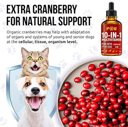 Liquid Multivitamin for Dogs – Daily Glucosamine, Vitamin B, C &amp; D3 Support – Cat Vitamins for Indoor Cats to Care for Joints &amp; HIPS, Skin &amp; Coat, and Gut – Help with Allergies &amp; UTIs – 2 Oz