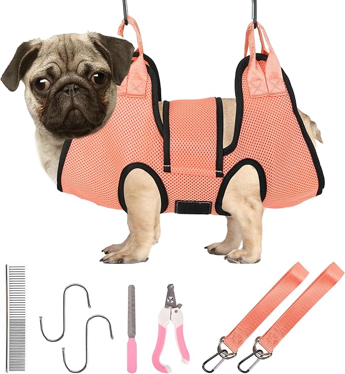 PatiencET Dog Grooming Hammock, Pet Grooming Hammock for Cats &amp; Dogs with Security Strap, Dog Sling for Nail Trimming with Nail Clippers/Trimmer, Nail File, Pet Comb(S)