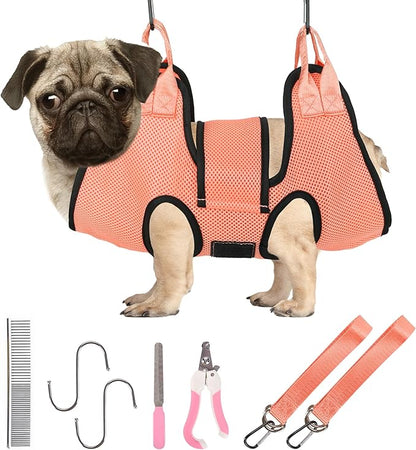 PatiencET Dog Grooming Hammock, Pet Grooming Hammock for Cats &amp; Dogs with Security Strap, Dog Sling for Nail Trimming with Nail Clippers/Trimmer, Nail File, Pet Comb(S)
