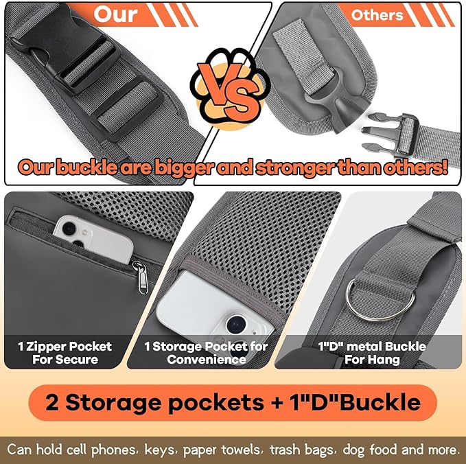 YUDODO Pet Sling Carrier for Small Dogs &amp; Cats – Hands-Free Puppy Carrier with Safety Hook, Large Zipper Pocket, Soft Breathable Mesh, Adjustable Strap &amp; Reflective Strip (Gray 1.0 S)