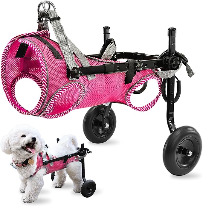 Updated Dog Wheelchair for Back Legs,Small Dog Wheelchair Carts with Wheels, Light Weight Wheelchair for Leg Support Helps Senior,Injured,Paralyzed, S &amp; Pink