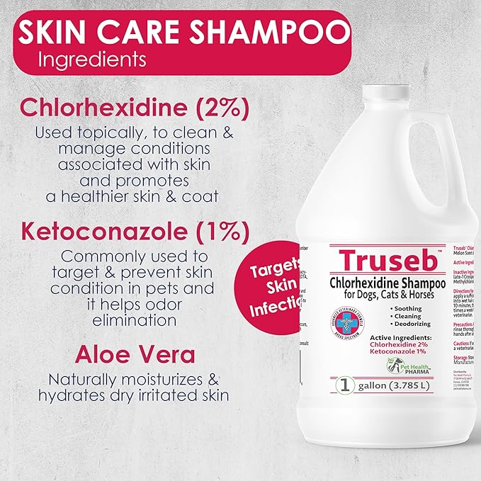 Truseb All Natural Topical Ketoconazole and Chlorhexidine Shampoo for Dogs, Cats &amp; Horses with Aloe Vera Shampoo and Conditioner(Ketoconazole &amp; Chlorhexidine Shampoo, 1 Gallon)