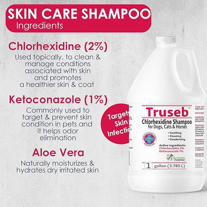 Truseb All Natural Topical Ketoconazole and Chlorhexidine Shampoo for Dogs, Cats &amp; Horses with Aloe Vera Shampoo and Conditioner(Ketoconazole &amp; Chlorhexidine Shampoo, 1 Gallon)
