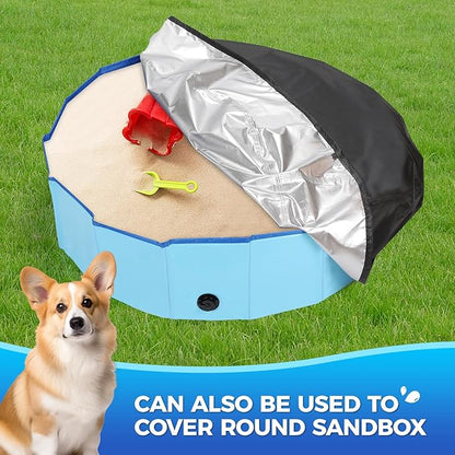 32 inch Foldable Dog Pet Bath Pool Cover, Portable Round Collapsible Pool Cover with Oxford Cloth Material and Drawstring Design for Dog Pet Pool, Waterproof and Dustproof (Black)