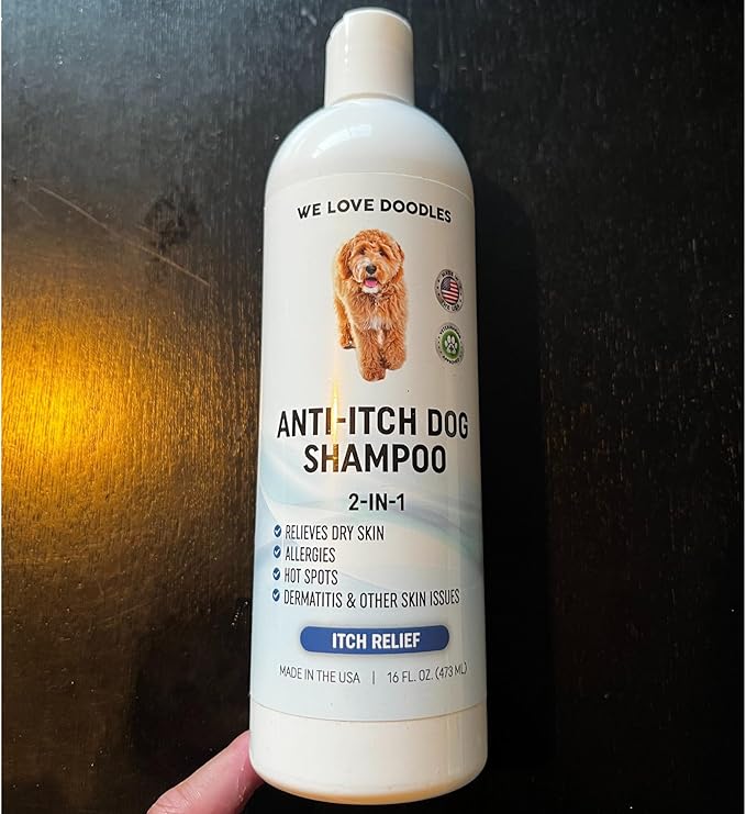 Premium Anti Itch Dog Shampoo for Sensitive Skin, Made in USA, Dry Skin Treatment for Dogs, Great for Allergies, Itching, Hot Spots, Natural Ingredients &amp; Allergy Relief, 16 OZ [We Love Doodles]