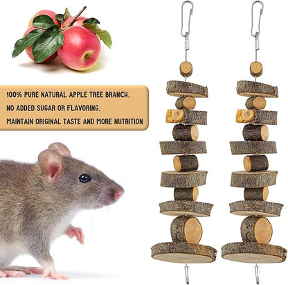 Natural Organic Apple Wood Chew Toys, 2 Pack Small Animal Snacks Toys Suitable for Bunny, Chinchilla, Guinea Pigs, Hamsters Teeth Grinding