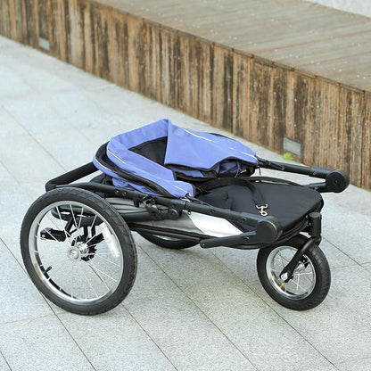 PawHut Dog Stroller, Pet Stroller 3 Wheels with Easy One-Hand Fold, Rubber Wheels, Storage Bag, Soft Cushion, Safety Leash, for Small &amp; Medium Dogs, Blue