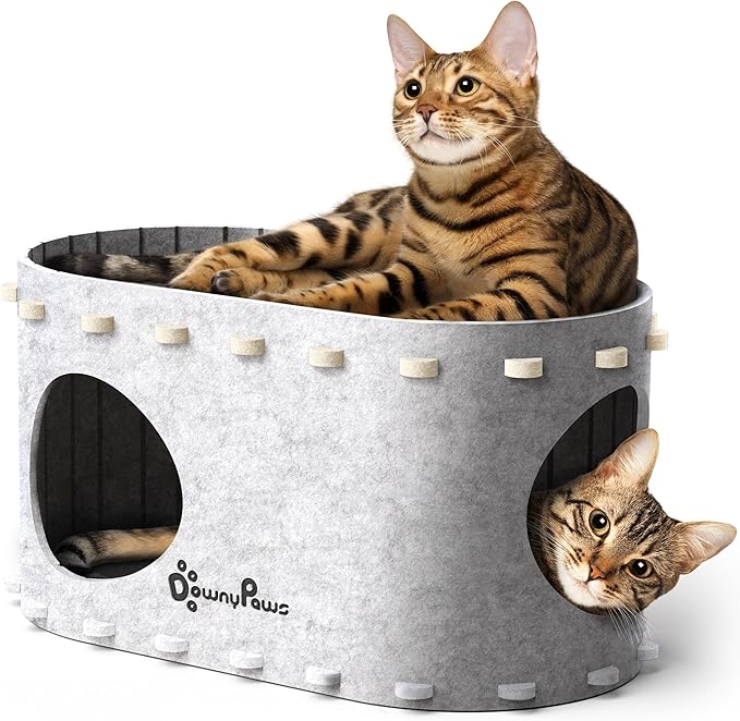 DownyPaws Cat House for Indoor Cats, Cat Bed Cave for Multiple &amp; Large Cats Up to 22 Lbs, Scratch Resistant Peekaboo Cat Caves, Foldable Tunnel Enclosed Bed, PeekaPurr, Marble
