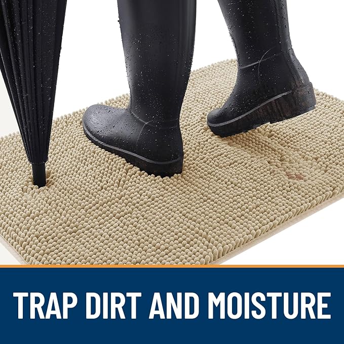 OLANLY Dog Door Mat Set 4-Piece 30x20, Absorbs Moisture and Dirt, Absorbent Non-Slip Washable Doormat, Quick Dry Chenille Mud Mat for Dogs, Entry Indoor Entryway Carpet for Inside Floor, Beige