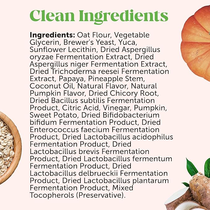 Probiotics for Dogs for Occasional Diarrhea &amp; Bowel Support, Digestive Enzymes with Prebiotics for Gut Health for Dogs, Immunity Health &amp; Itch Relief (Pumpkin 90 ct)